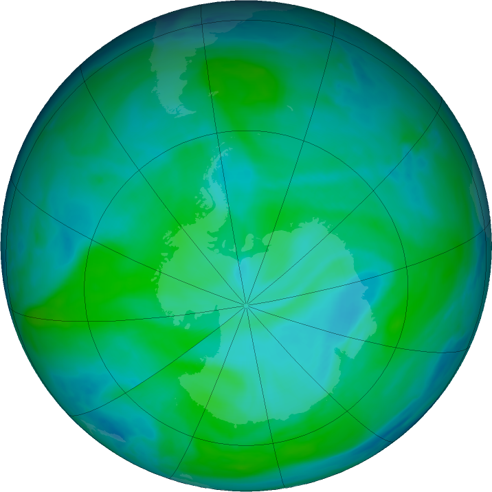Antarctic ozone map for 10 January 2024